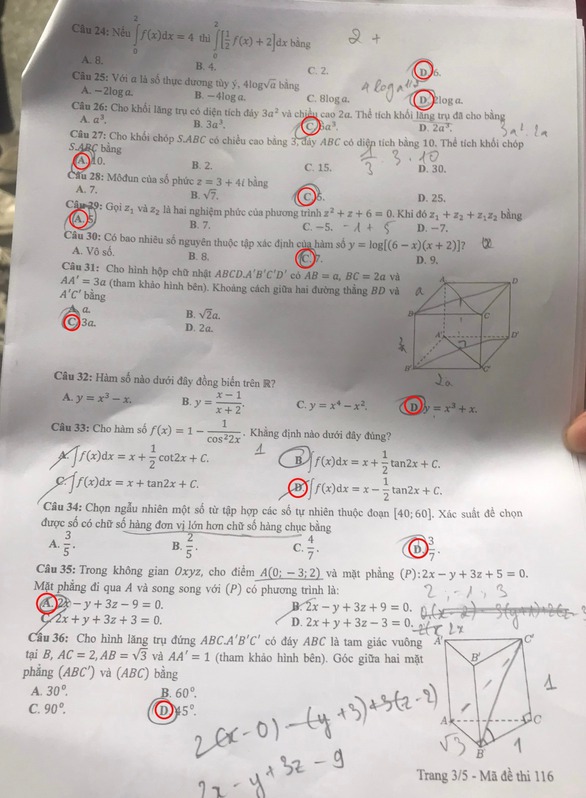 Gợi ý bài giải 24 mã đề môn toán thi tốt nghiệp THPT - Ảnh 13. Gợi ý bài giải 24 mã đề môn toán thi tốt nghiệp THPT - Ảnh 13.