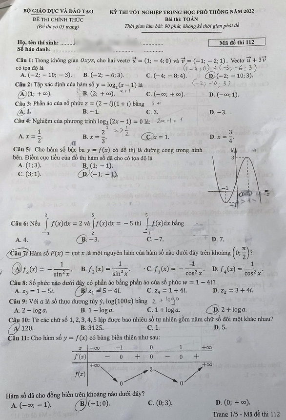Đề thi toán kỳ thi tốt nghiệp THPT 2022 - Ảnh 2.