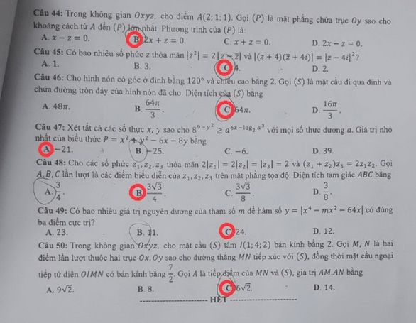Gợi ý bài giải 24 mã đề môn toán thi tốt nghiệp THPT - Ảnh 10.