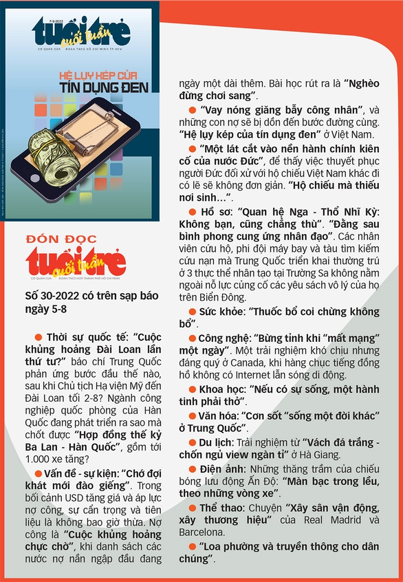 Tuổi Trẻ Cuối Tuần số 30-2022: Hệ lụy kép của tín dụng đen - Ảnh 2.