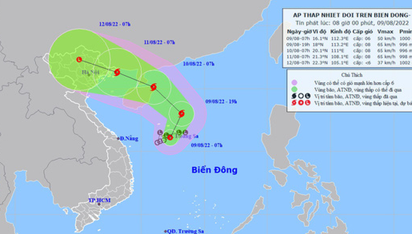 Áp thấp nhiệt đới mạnh lên thành bão trong ngày 9-8, hướng ra biển nhưng sau đó vòng vào vịnh Bắc Bộ - Ảnh 1.