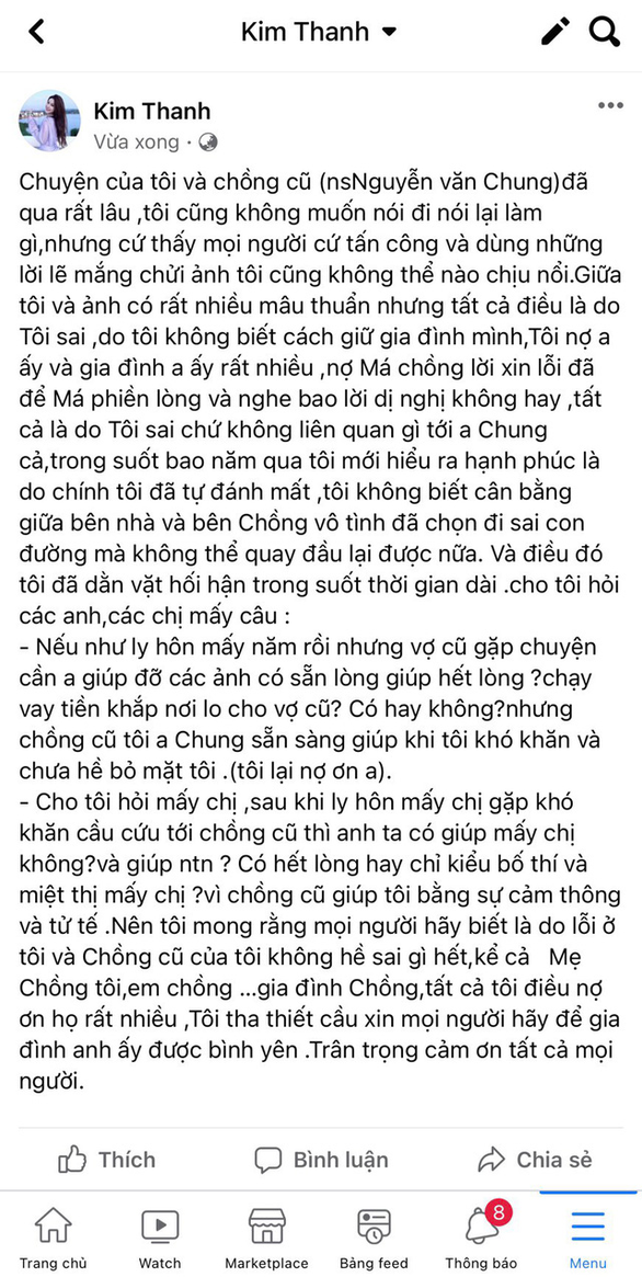 Vợ cũ bênh vực Nguyễn Văn Chung, ‘đăng đàn’ nói rõ lý do ly hôn - Ảnh 2.