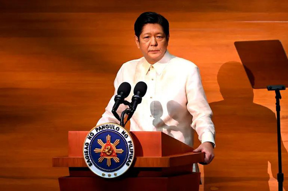 Tổng thống Philippines Ferdinand Marcos Jr. công bố thông điệp quốc gia năm 2022 - Ảnh: AP