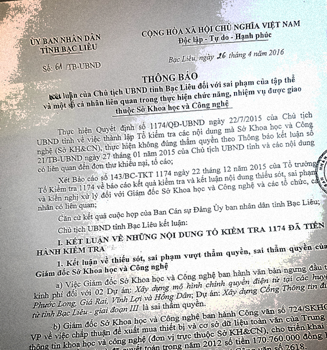 Bộ Nội vụ vào cuộc vụ giám đốc sở khiếu nại chủ tịch tỉnh Bạc Liêu - Ảnh 1.