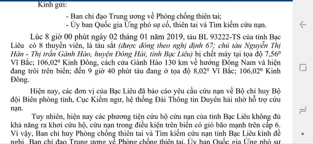 Bạc Liêu cầu viện trung ương cứu 8 thuyền viên trôi dạt trên biển - Ảnh 1.