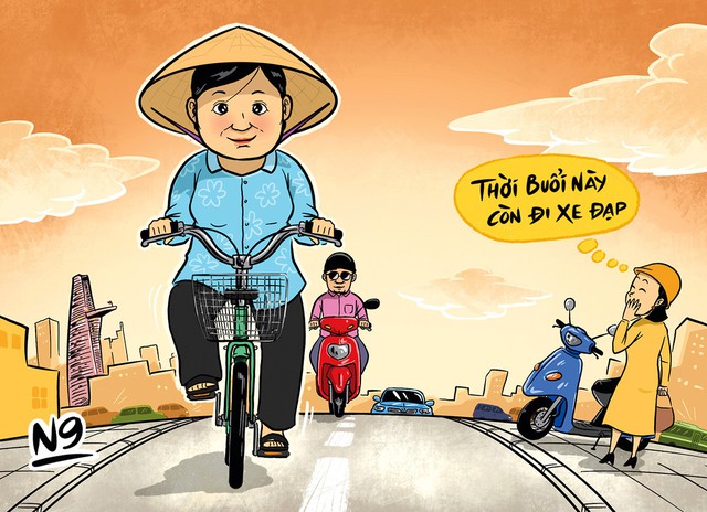 Giữa rừng xe máy có một bà già đạp xe cọc cạch... - Ảnh 1.