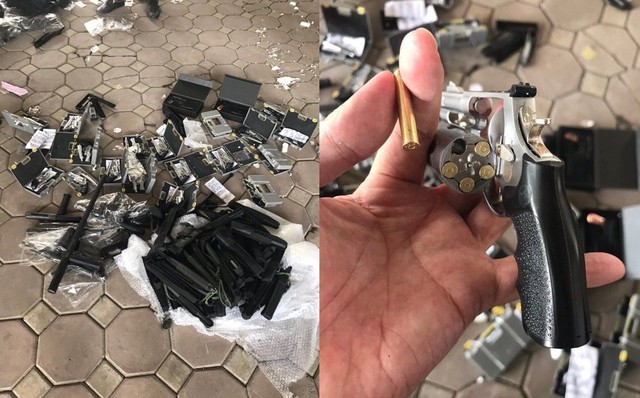 Bắt một phụ nữ chở lô súng tự chế và công cụ hỗ trợ khi đang đi trên đường - Ảnh 1.