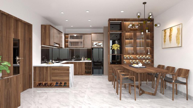 Căn hộ 3 phòng ngủ trở nên sang trọng, hiện đại hơn nhờ chất liệu gỗ tối màu - Ảnh 4.