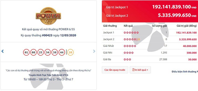 Vé trúng Jackpot 1 Power 6/55 trị giá 192 tỉ đồng được phát hành tại TP.HCM - Ảnh 1.