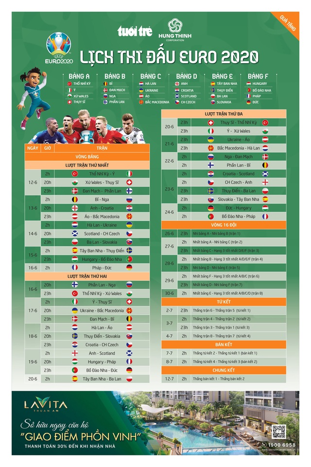 Ngày mai, báo Tuổi Trẻ tặng bạn đọc lịch thi đấu Euro 2020 - Ảnh 2.