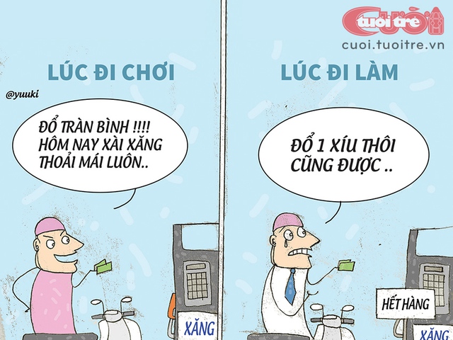 Mua xăng lúc đi chơi và lúc đi làm - Ảnh 1.