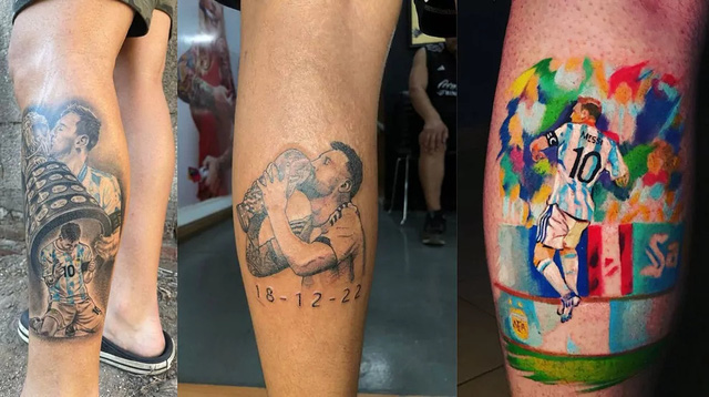 Realistic Maradona portrait tattoo located on the upper