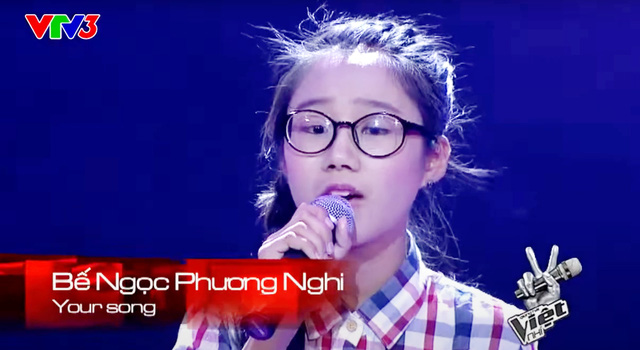 Nghi Be (lúc đi thi lấy tên Bế Ngọc Phương Nghi) tham gia Giọng hát Việt nhí 2014 - ẢNH: THE VOICE 2014