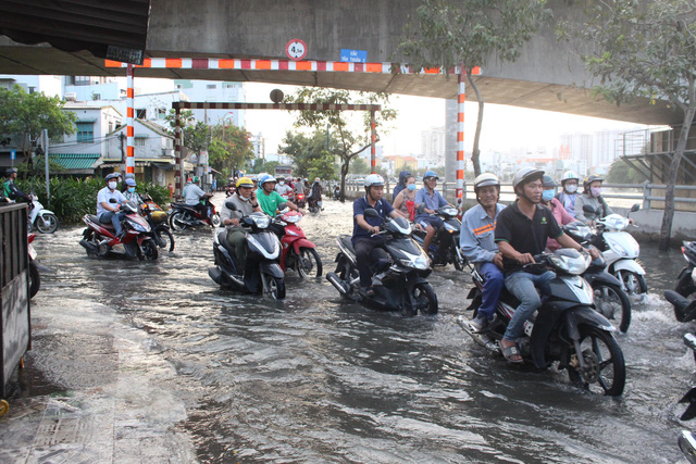 Triều cường dâng cao, học sinh vật vã lội nước về nhà- Ảnh 10.