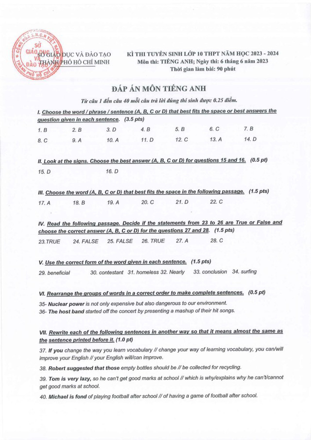 Đề thi và đáp án chính thức Kỳ thi tuyển sinh lớp 10 tại TP.HCM - Ảnh 17.
