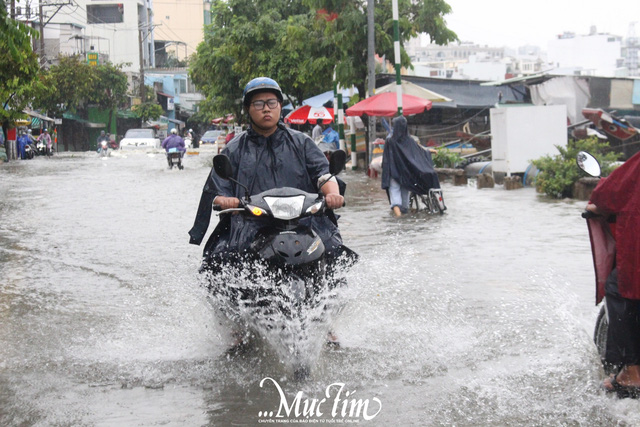 Mưa lớn, triều cường ngập nửa bánh xe, học sinh chật vật về nhà- Ảnh 13.