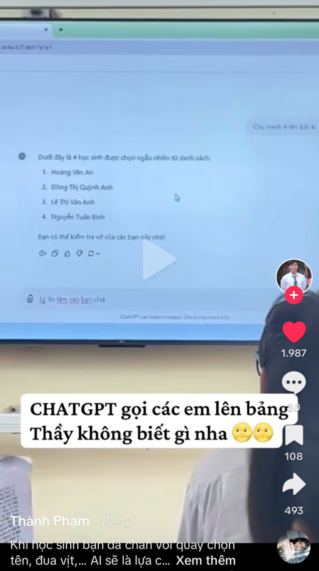 Xé túi mù, dùng ChatGPT...  cách gọi trả bài độc lạ của thầy cô- Ảnh 3.