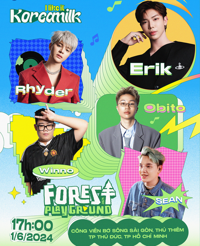Dàn line up: Erik, Rhyder, Obito, Sean sẽ biểu diễn tại Lễ hội mùa hè Forest Playground - Ảnh: BTC