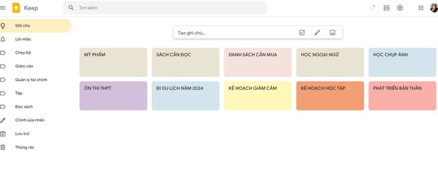 Bạn có thể chọn màu sắc cho ghi chú trên ứng dụng Google keep tùy theo sở thích, nhu cầu của mình - Ảnh: CHỤP MÀN HÌNH
