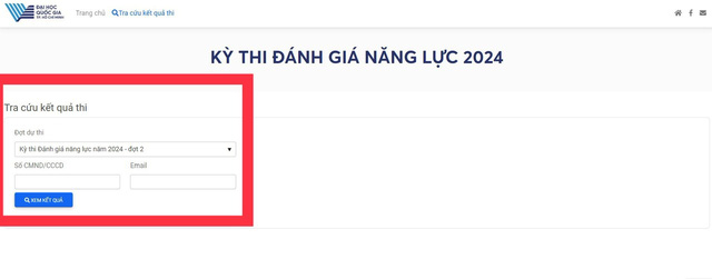 Xem điểm thi đánh giá năng lực ngay trực tiếp trên hệ thống