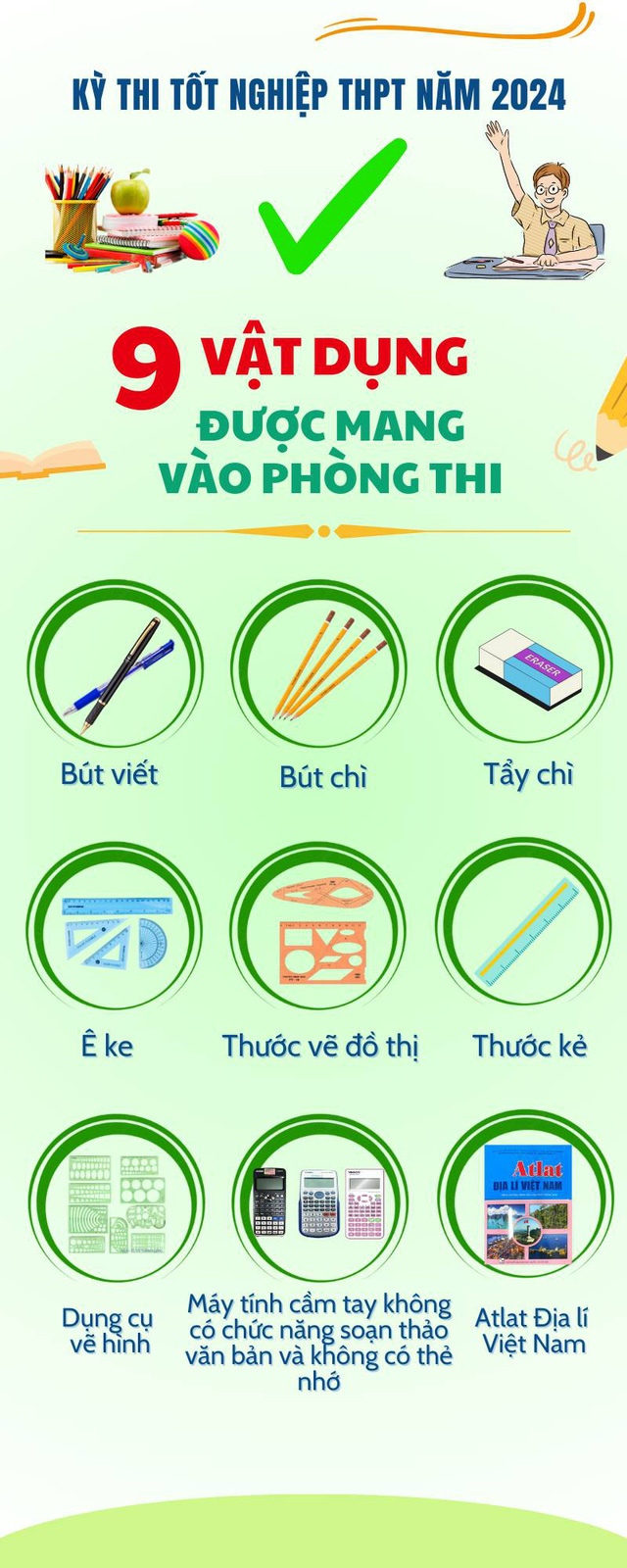 9 vật dụng thí sinh được mang vào phòng thi tốt nghiệp THPT 2024- Ảnh 1.