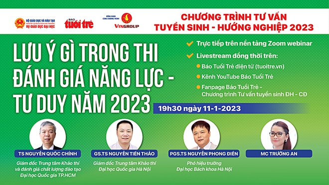 Tối nay 11-1, tư vấn tuyển sinh - hướng nghiệp trực tuyến: Thi đánh giá năng lực - tư duy năm 2023, - Ảnh 1. Tối nay 11-1, tư vấn tuyển sinh - hướng nghiệp trực tuyến: Thi đánh giá năng lực - tư duy năm 2023, - Ảnh 1.