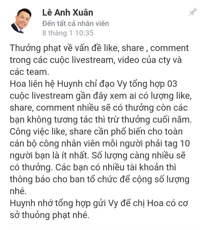 Vụ cắt thưởng Tết vì không like livestream: Chỉ là răn đe - Ảnh 1.