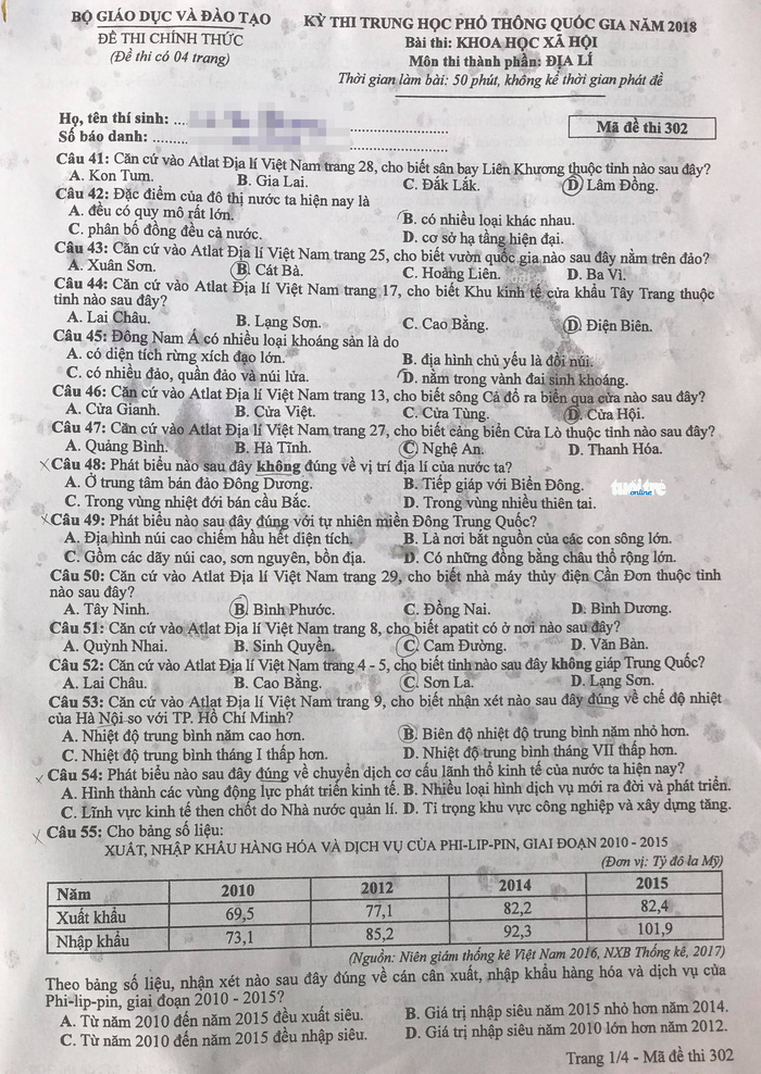 Đề địa lý THPT quốc gia: khó lấy điểm tuyệt đối - Ảnh 2.