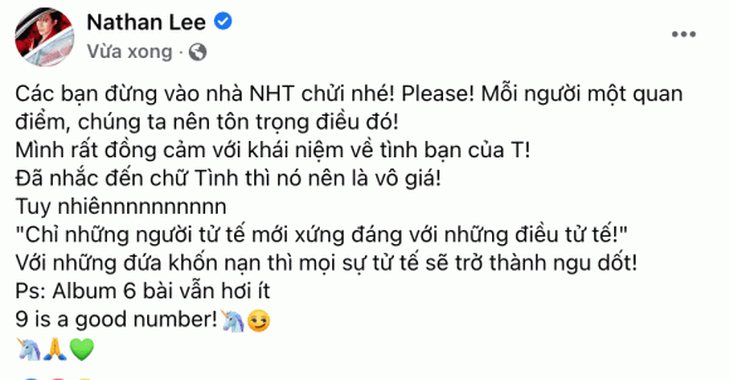 Nathan Lee ủng hộ quan điểm trái ngược của Nguyễn Hồng Thuận