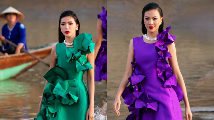 Minh Tú, Kim Duyên catwalk trên mặt nước sông Hoài, phố cổ Hội An