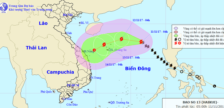 Tâm bão số 13 đang tiến gần quần đảo Hoàng Sa - Ảnh 1.