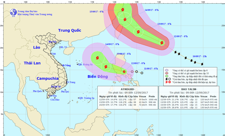 Bão Talim và áp thấp nhiệt đới hướng lên phía Trung Quốc - Ảnh 1.
