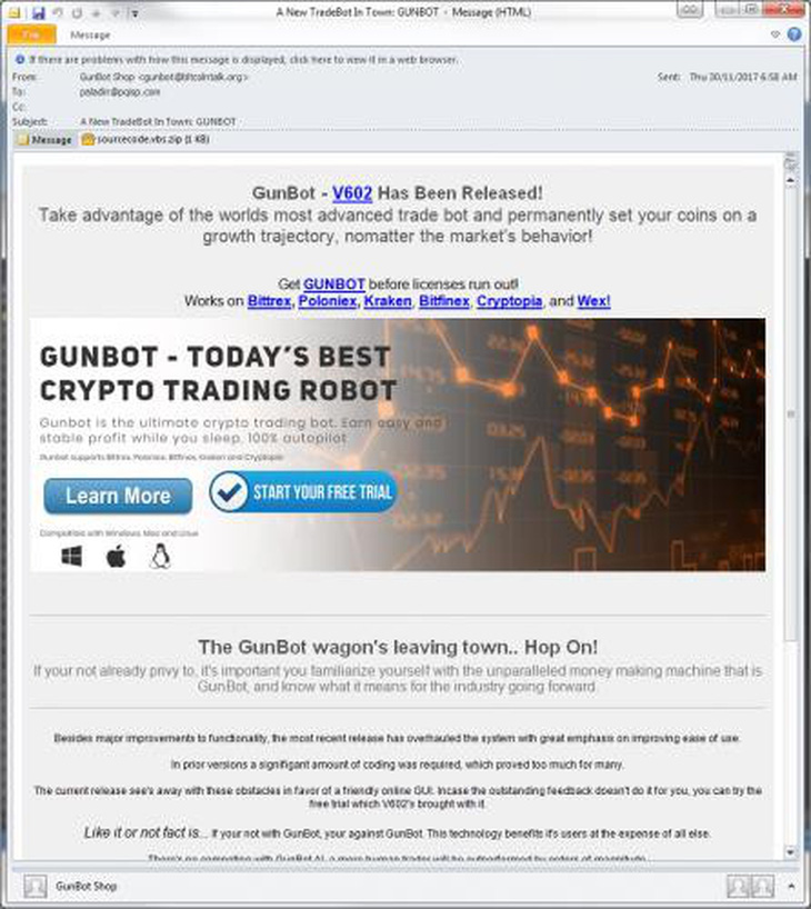 Người chơi Bitcoin hãy cẩn thận trước các quảng cáo mang tên Gunbot - Ảnh 1.
