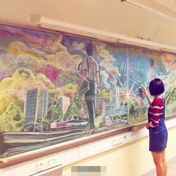 Những bức tranh tuyệt đẹp trên bảng đen của học sinh Hong Kong - Ảnh 1.