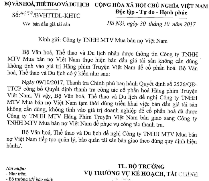 Bộ yêu cầu ngừng đấu giá tài sản của Hãng phim truyện Việt Nam - Ảnh 3.