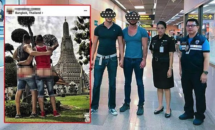 Thái Lan bắt 2 khách Mỹ ‘khoe mông’ trước đền thờ - Ảnh 1.