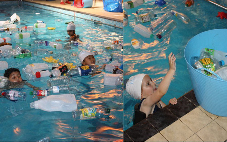 Trường cho học sinh bơi trong bể 