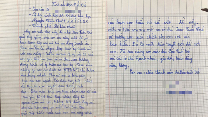 Giật mình học sinh lớp 3 viết thư hỏi con trai có thai không? - Ảnh 2.