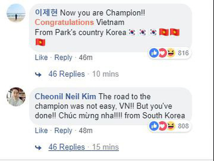 CĐV Hàn Quốc ngay lập tức chúc mừng tuyển Việt Nam vô địch - Ảnh 1.