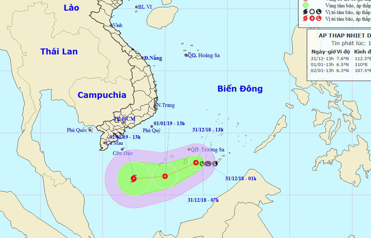 Áp thấp mạnh lên, cách Trường Sa 150km - Ảnh 1.