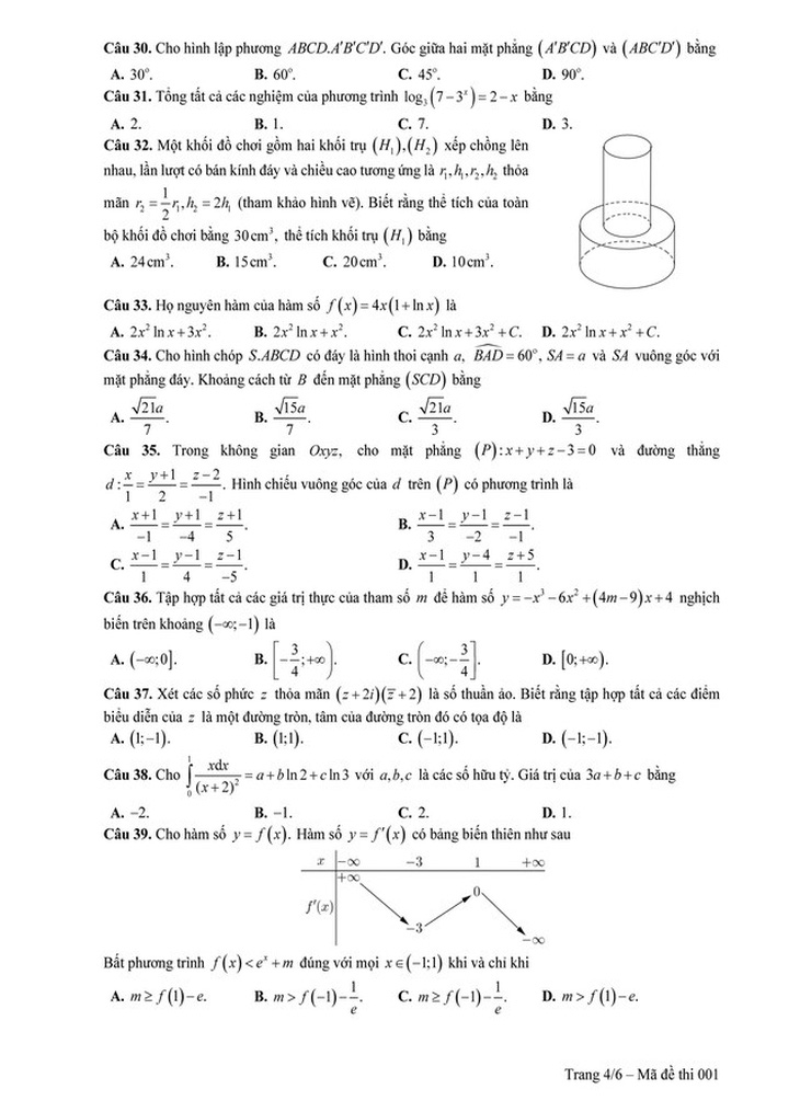 Đề tham khảo thi THPT quốc gia 2019 môn toán - Ảnh 4.