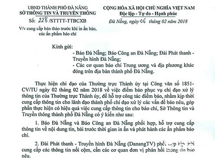 Đà Nẵng thu hồi công văn đề nghị các báo cung cấp nội dung trước khi in - Ảnh 4.