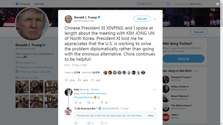 Ông Trump viết nhầm tên ông Tập Cận Bình khi khen Trung Quốc - Ảnh 1.
