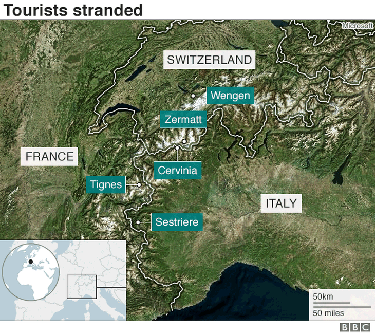 13.000 du khách mắc kẹt do bão tuyết trên dãy Alps - Ảnh 4.