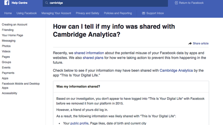 Công cụ giúp kiểm tra ngay ai là nạn nhân của Cambridge Analytica - Ảnh 1.