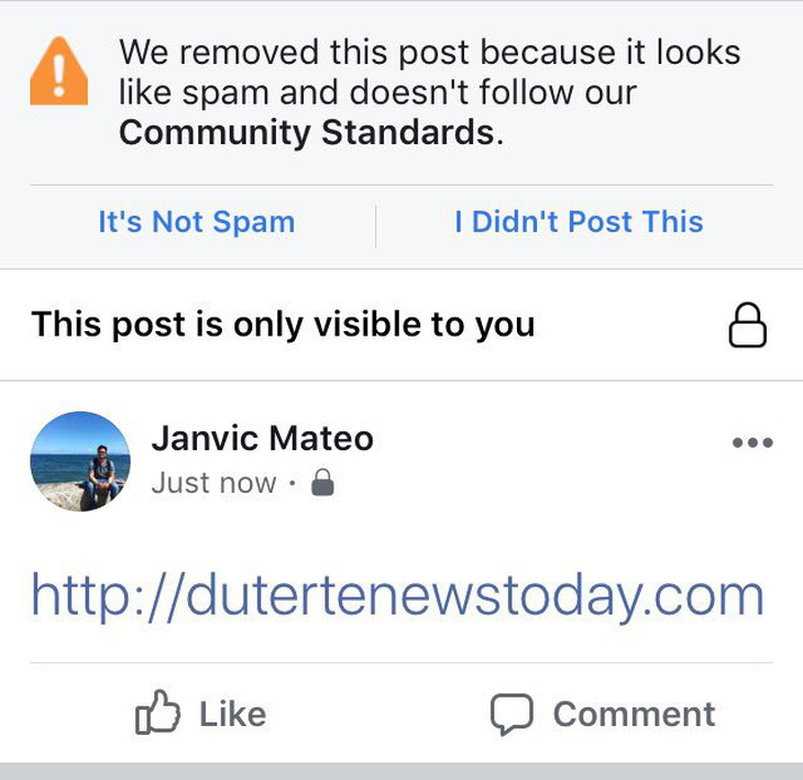 Facebook chặn trang web thân tổng thống Philippines để ngăn tin giả - Ảnh 1.