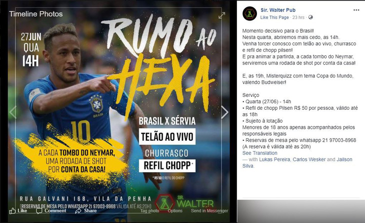 Quán bar Brazil tặng rượu mỗi khi Neymar bị phạm lỗi - Ảnh 2.