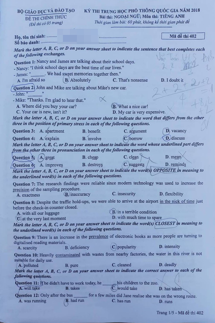 Bài giải môn tiếng Anh THPT quốc gia - Ảnh 6.