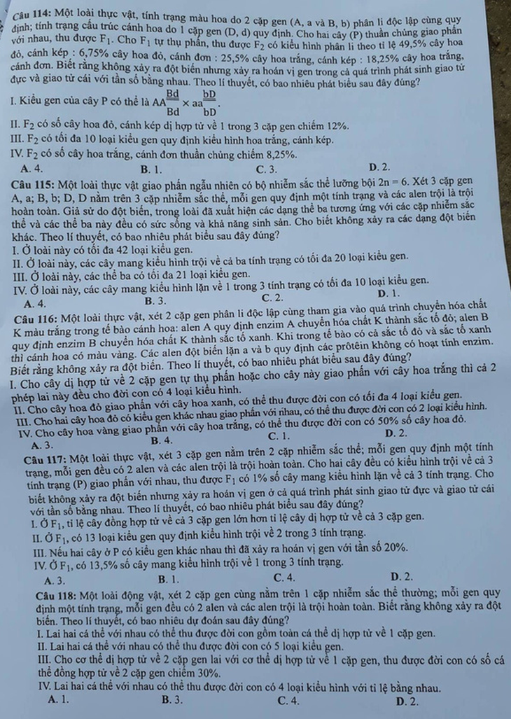 Bài giải môn sinh THPT quốc gia 2018 - Ảnh 10.