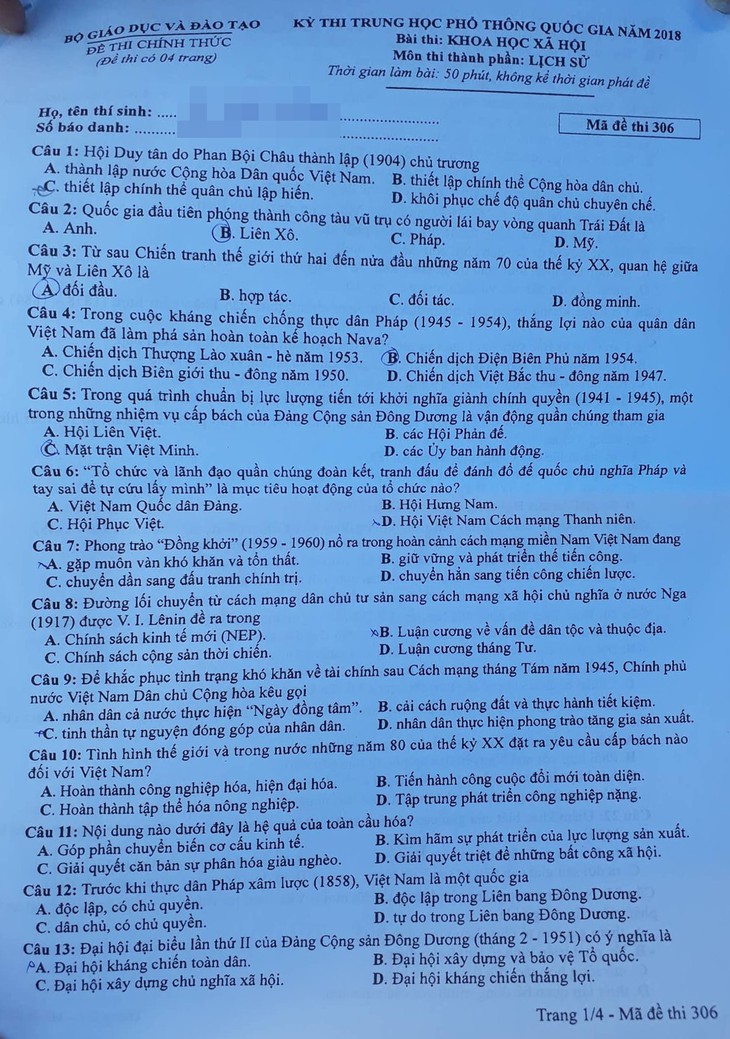 Bài giải môn sử thi THPT quốc gia 2018 - Ảnh 2.